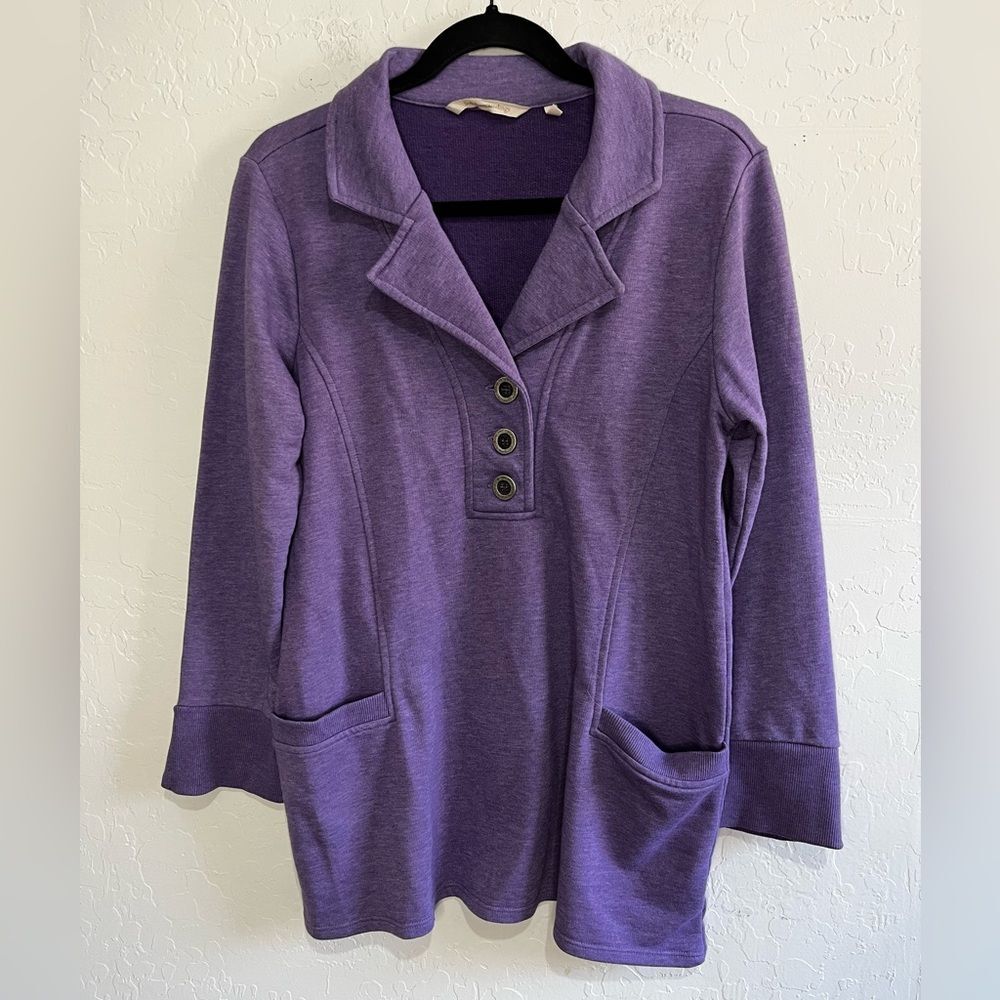 Soft Surroundings Cotton Blend Purple Front 1/4 Button Tunic Size S